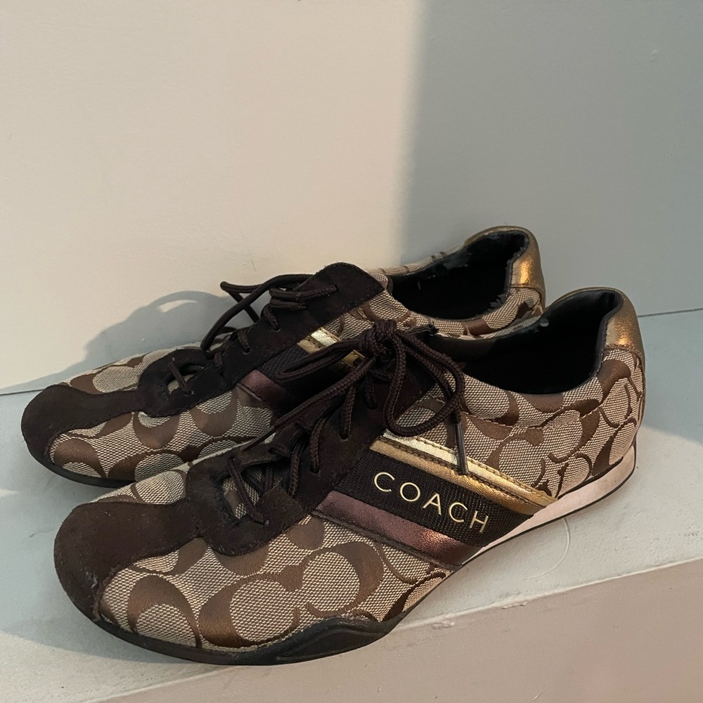 Coach Brown & Tan Signature Logo Lace-Up Sneakers
